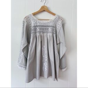 Mi Golondrina Deshilado Grey Embroidered Blouse